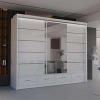 Sliding Wardrobes 4U Modern High Gloss Sliding Wardrobe with LED Light 255cm x 220cm in White | Size: 255 cm x 220 cm