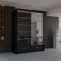 Sliding Wardrobes 4U Modern High Gloss Sliding Wardrobe with LED Light 150cm x 220cm in Black | Size: 150 cm x 220 cm