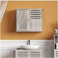 Living and Home Wall-Mounted Wooden Bathroom Stroage Mirror Cabinet in Silver