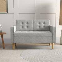 HOMCOM Compact Loveseat Sofa 2 Seater Sofa with Storage & Wood Legs in Light Grey