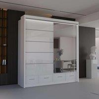 Sliding Wardrobes 4U Modern High Gloss Sliding Wardrobe with LED Light 208cm x 220cm in White | Size: 208 cm x 220 cm
