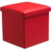 Snug City Faux Leather Storage Ottoman Storage Box With Lid Foldable - 38x38x38cm Square in Red | Size: Small