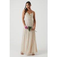 Petite Cowl Embellished Bridesmaid Maxi Dress