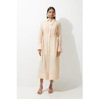 Organdie Pintuck Longline Woven Shirt Dress With Tab Detail