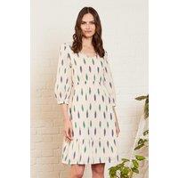 Nomads Clothing Women's Ikat Cotton Gathered Dress in Ivory | Size: 8