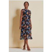 Jolie Moi Women's Chiffon Pleated Overlay Midi Dress in Orange | Size: 8