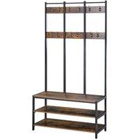HOMCOM Industrial Coat Rack Shoe Bench Hall Tree Entryway Clothes Storage in Brown