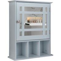 Costway Bathroom Wall Storage Cabinet Wooden Hanging Medicine Organizer W/ Mirror in Grey