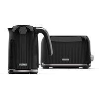 Geepas "Fluted" Matching 1.7L Cordless Kettle & Toaster Set in Black