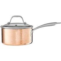 Orsina Medium Hammered Saucepan With Lid, 18cm Copper Coated Pan, Stainless Steel Simmering Pot With Steam Vent in Gold