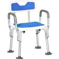 HOMCOM EVA Padded Shower Stool with Back & Arms Foot Pads Blue