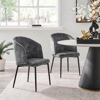 Modish Furnishing Capri Set Of 2 Grey Velvet Dining Chair With Curved Back Black Legs in Dark Grey | Size: 2 Pack