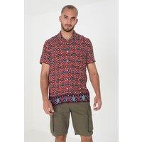 Brave Soul Men's Revere Collar Print Shirt in Red | Size: Medium