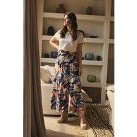 Izabel London Women's Printed Tiered High Waist Maxi Skirt in Blue | Size: 16