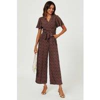 FS Collection Women's Leopard Print Wrap Top Jumpsuit In Rusty in Dark Red | Size: XS
