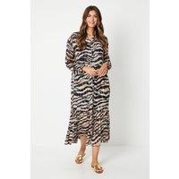 Animal Metallic Stripe Smock Shirt Dress