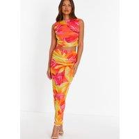 Tropical Print Mesh Maxi Skirt