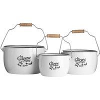 Orsina Set of 3 Enamel Storage Pots, White Decorative Kitchen Canisters With Handles, Sturdy Storage Pots For Tools