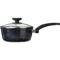 Orsina 20cm Saucepan With Glass Lid, Non-Stick Aluminium Pan With Marble Effect Finish, Durable Cookware in Black