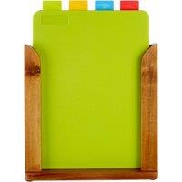 Orsina Set Of Four Colour-Coded Chopping & Serving Boards With Wooden Stand, Durable HDPE Cutting Mats For Kitchen