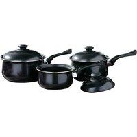 Orsina 3pc Black Belly Pan Set, Non-Stick Aluminium Cookware With Tempered Glass Lids, Sleek Black Finish