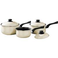 Orsina 3pc Cream Belly Pan Set, Durable Carbon Steel Pots With Lids, Compact Cookware Trio With Non-Stick Interior