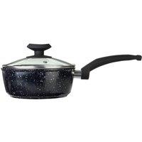 Orsina 16cm Saucepan With Glass Lid, Durable Aluminium Saucepan With Marble Effect Finish, Non-Stick Coating in Black