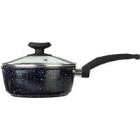 Orsina 18cm Saucepan With Glass Lid, Non-Stick Aluminium Pan With Marble Effect Finish, Durable Cookware in Black