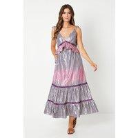 Wallis Women's Metallic Strappy Tie Shoulder Midi Dress in Purple | Size: 12