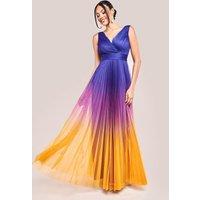 Goddiva Women's Sleeveless Ombre Pleated Maxi Dress in Navy | Size: 8
