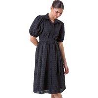 Textured Puff Sleeve Midi Shirt Dress