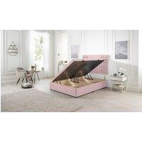 Somnior Flexby Plush Fabric Side Opening Ottoman Bed With Headboard in Pink | Size: Super King