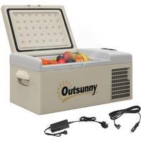 OUTSUNNY 16L Car Refrigerator, Camping Fridge Freezer, 12/24V DC & 100-240V AC in Khaki