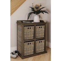 FWStyle 4 Drawer Storage Unit Kubu Rattan Solid Mahogany Ready Assembled Handmade in Brown