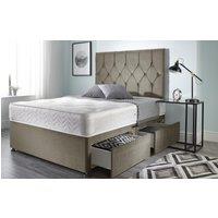 Somnior Ziggy Plush Velvet Divan Bed 2 drawers with Sprung Memory Foam Mattress & headboard in Silver | Size: Small Double