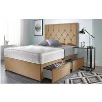 Somnior Ziggy Plush Velvet Divan Bed 2 drawers with Sprung Memory Foam Mattress & headboard in Beige | Size: King