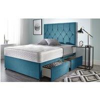 Somnior Ziggy Plush Velvet Divan Bed 2 drawers with Sprung Memory Foam Mattress & headboard in Navy | Size: Small Double