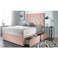 Somnior Ziggy Plush Velvet Divan Bed 2 drawers with Sprung Memory Foam Mattress & headboard in Pink | Size: Double