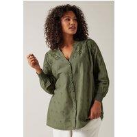 Evans Women's Broderie Cotton Blouse in Green | Size: 20