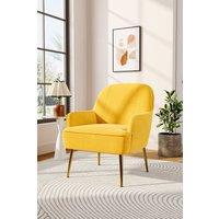 Yellow Contemporary Upholstered Comfy Armchair with Gold-Plated Feet