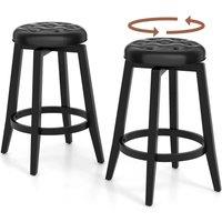 Costway Set of 2 Bar Stools Kitchen Upholstered Chair 360 Swivel Pub Stool 66cm in Black