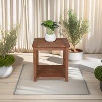 FURNOS 2 Tier Wooden Side Coffee Table For Garden Brown