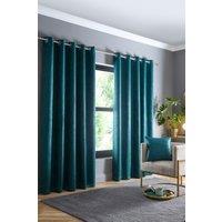 Fusion 'Strata' Triple-Woven Dimout Eyelet Curtains in Dark Green | Size: 229 cm width x 229 cm drop