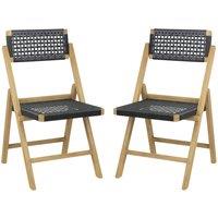Costway Set of 2 Patio Folding Chairs Portable Garden Dining Chairs w/ Woven Rope Seat in Black