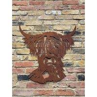 Inspirational Gifting Rustic Highland Cow Steel Metal Garden Wall Art Plaque in Brown