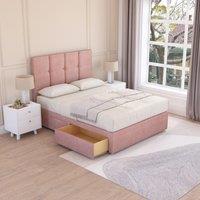 Sloomy Jasmine Plush Velvet Memory Foam Bed Set With 2 Drawers, Mattress & Headboard in Pink | Size: Small Single