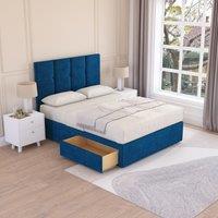 Sloomy Jasmine Plush Velvet Memory Foam Bed Set With 2 Drawers, Mattress & Headboard in Navy | Size: King