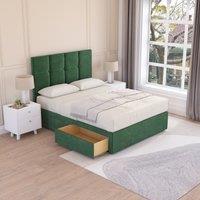 Sloomy Jasmine Plush Velvet Memory Foam Bed Set With 2 Drawers, Mattress & Headboard in Emerald | Size: Single