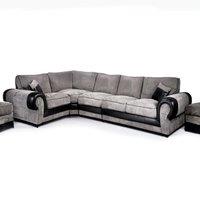 Large Portland Fabric and Leather Long 5 Seater L Shaped Corner Sofa Roll Arm Fullback Left Hand Facing