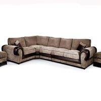 Large Portland Fabric and Leather Long 5 Seater L Shaped Corner Sofa Roll Arm Fullback Left Hand Facing